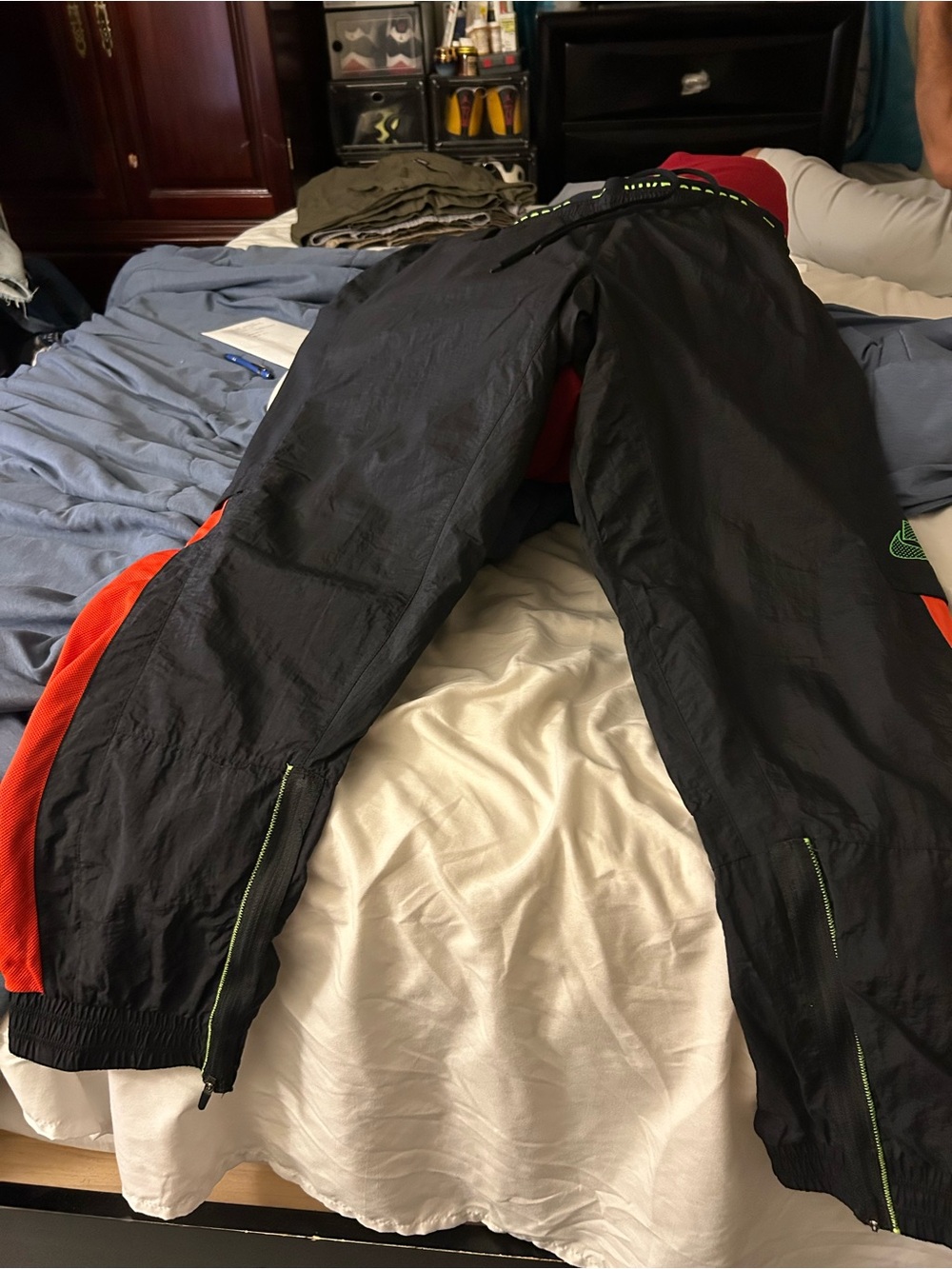 Nike Black Windbreaker Track Pants with red Side Panels
